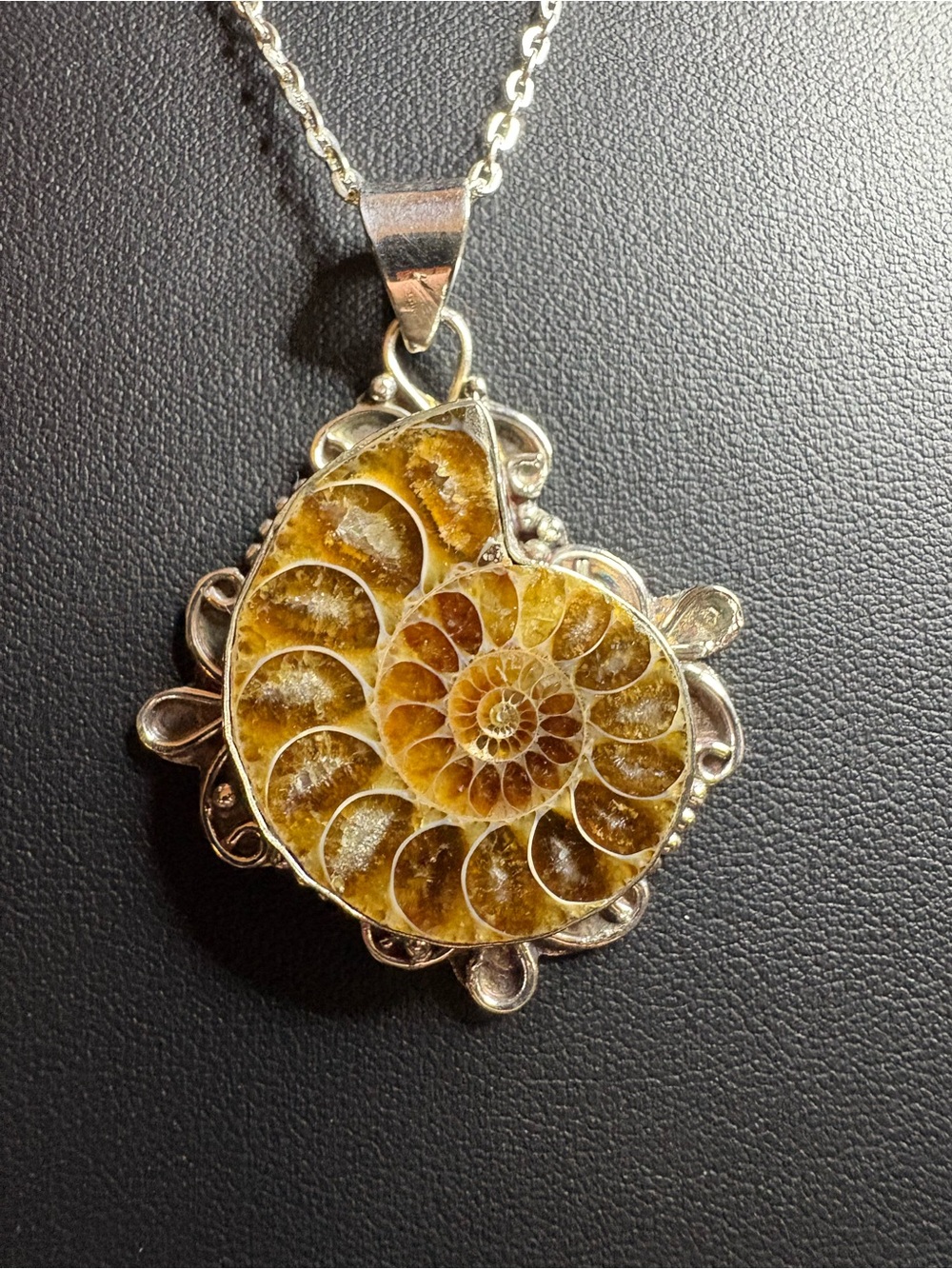 🤩Necklace Silver Genuine Ammonite Fossil Pendant on 18" Chain - Picture 5 of 6
